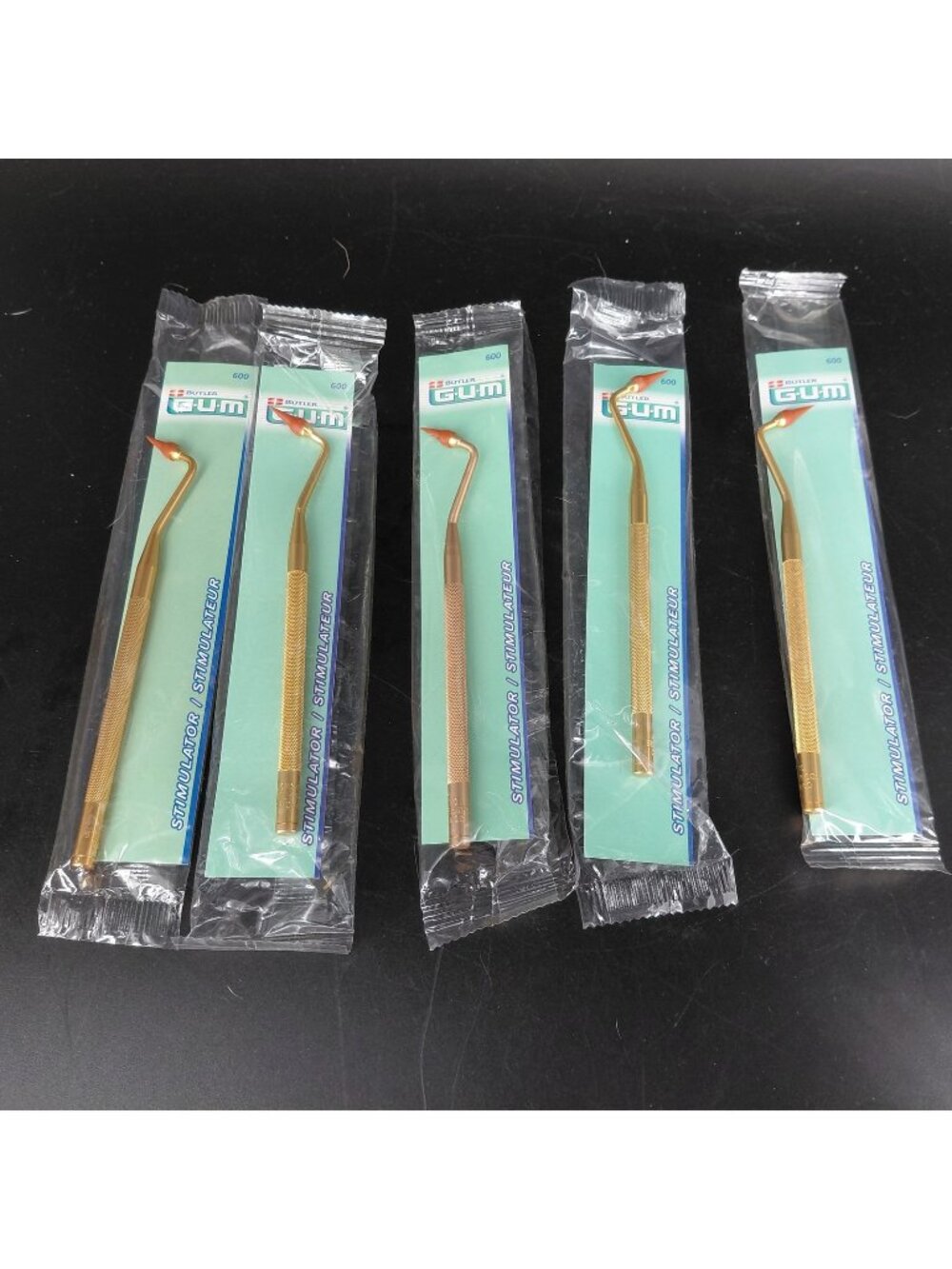 Sunstar GUM 600 Stimulator Toothpicks Lot 4 Gold Reusable Dental Interdental